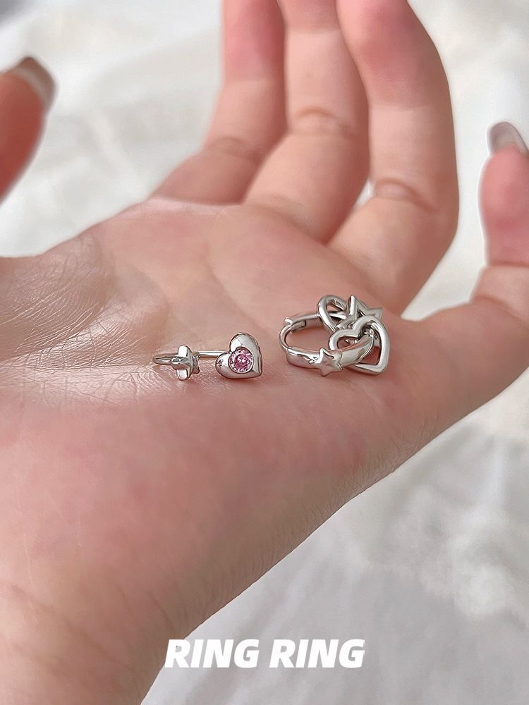 Earring Rhinestone Asymmetrical Star Heart