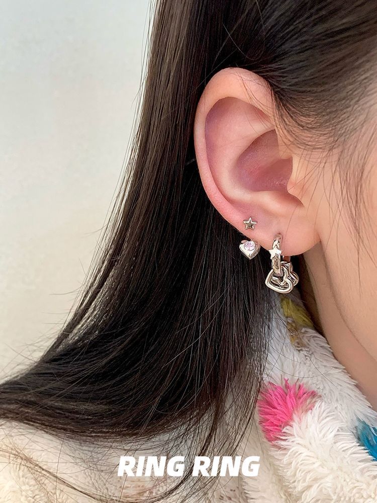 Earring Rhinestone Asymmetrical Star Heart