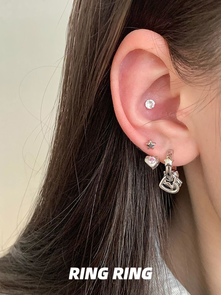 Earring Rhinestone Asymmetrical Star Heart