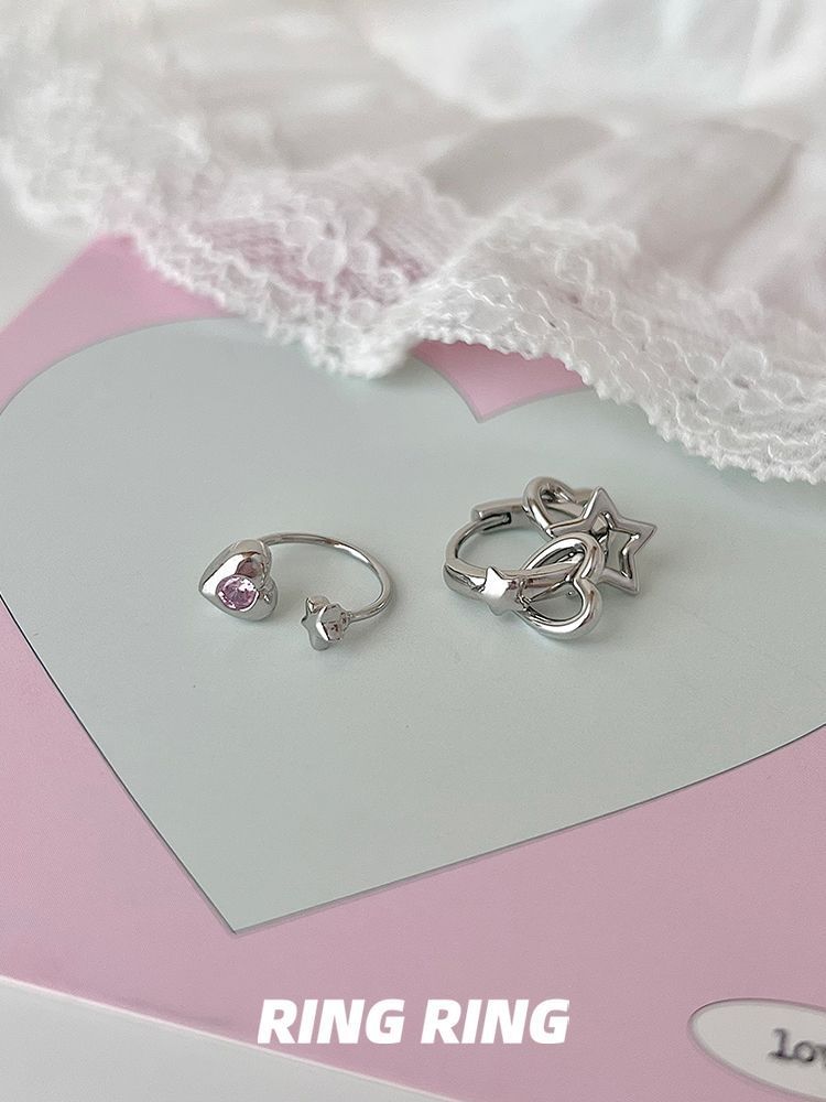 Earring Rhinestone Asymmetrical Star Heart