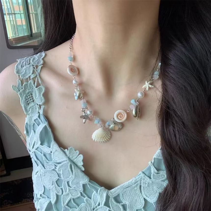 Starfish Necklace Faux Pearl Shell