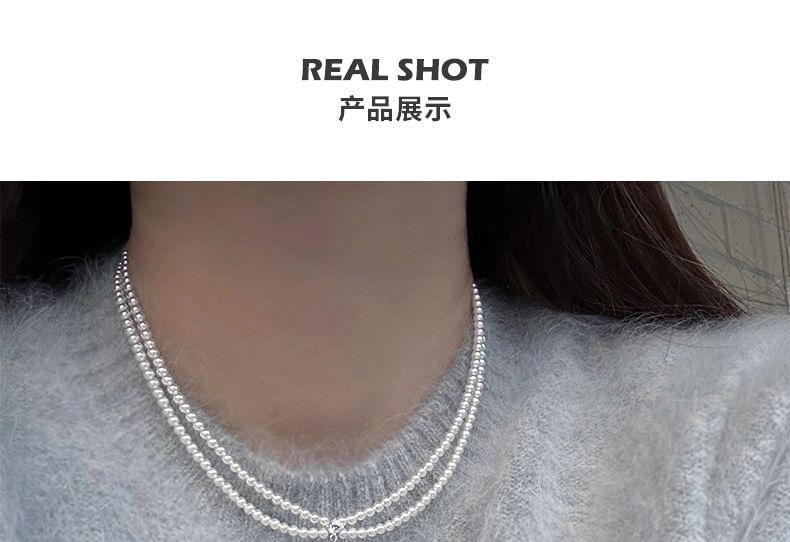 Layered Pearl Pendant Gemstone Faux Necklace