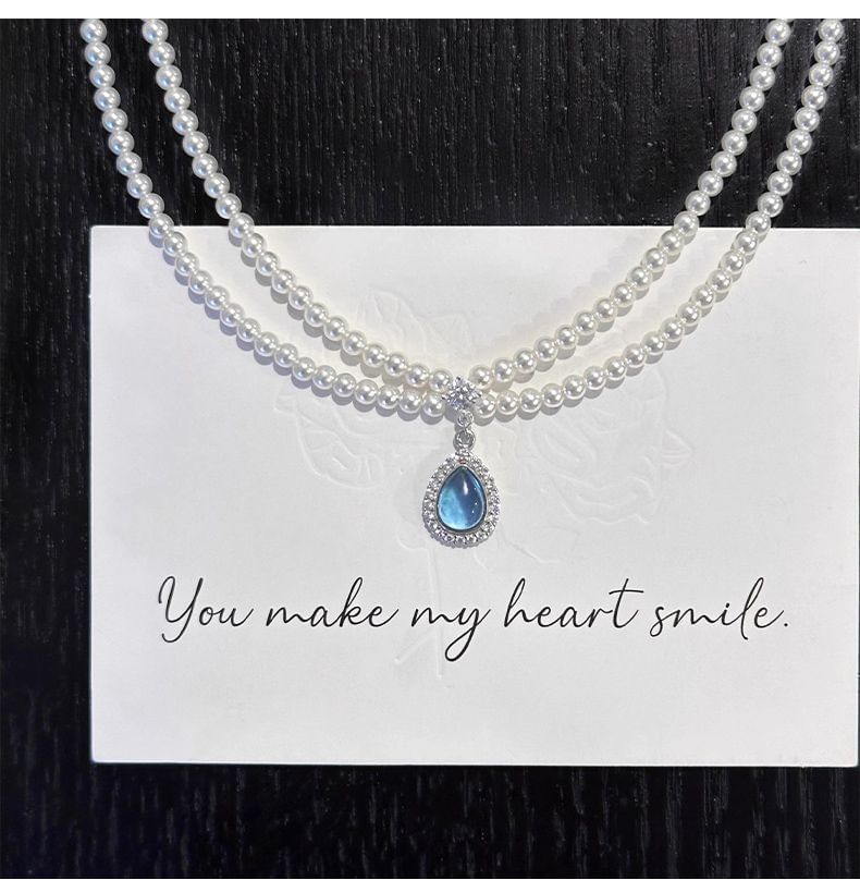 Layered Pearl Pendant Gemstone Faux Necklace