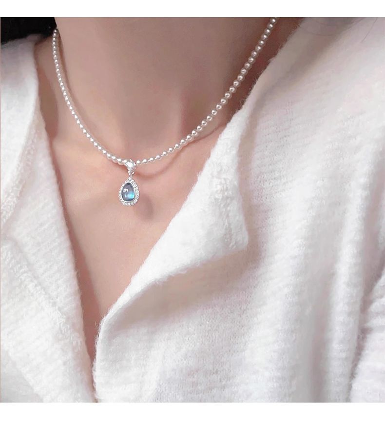 Layered Pearl Pendant Gemstone Faux Necklace