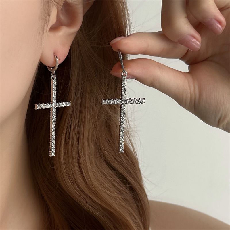 Earring Drop Rhinestone Cross Huggie