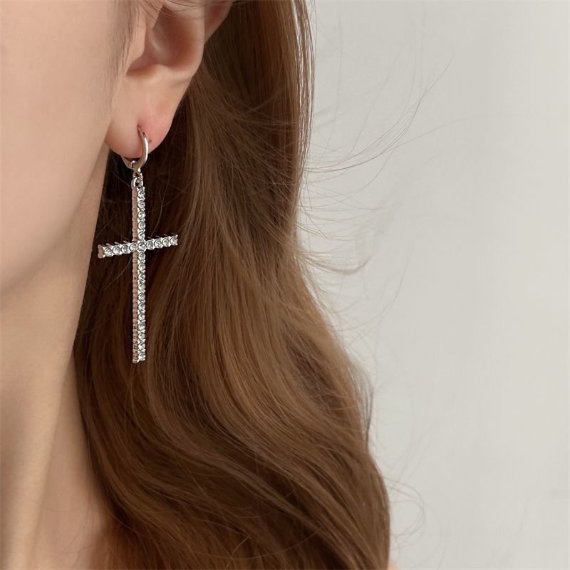 Earring Drop Rhinestone Cross Huggie