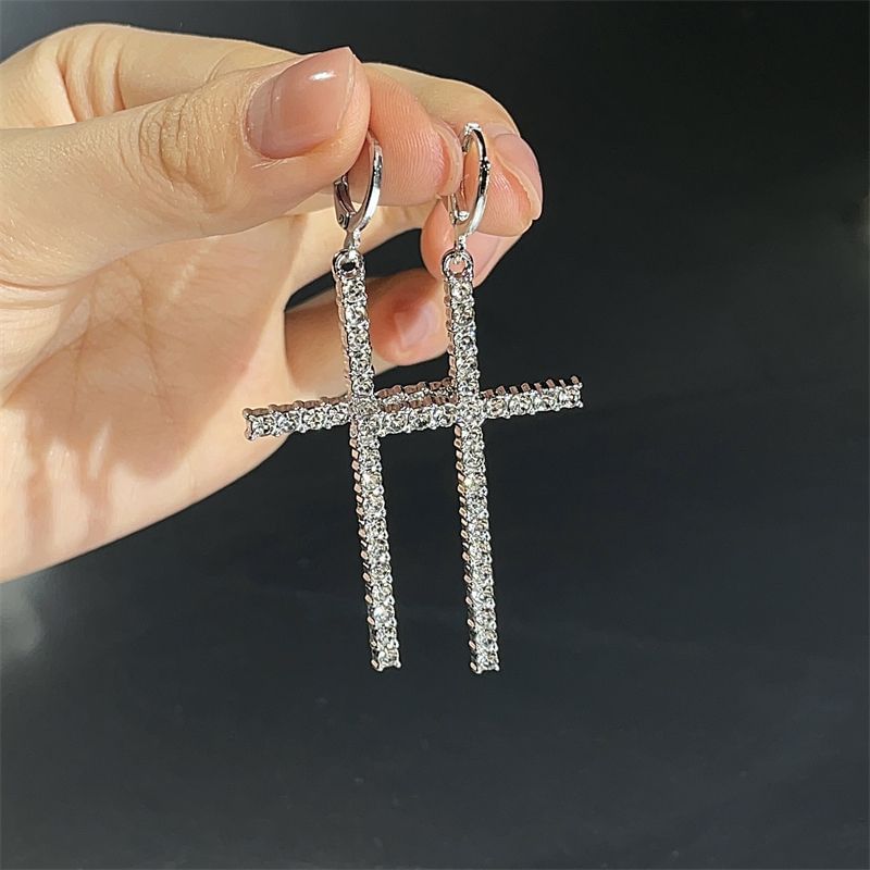 Earring Drop Rhinestone Cross Huggie