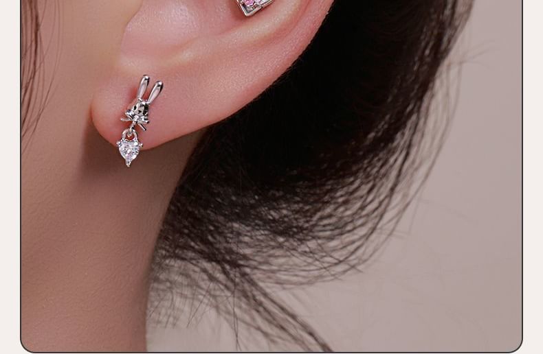 of Ear Rabbit Stud Rhinestone 3: Set