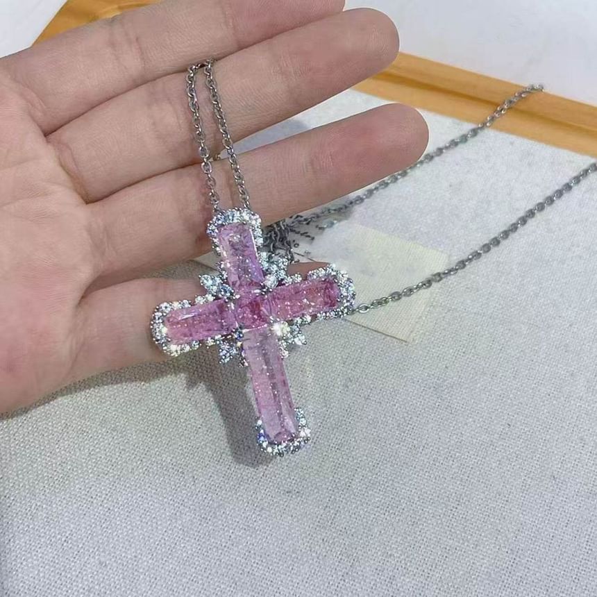 Pendant Rhinestone Necklace Cross