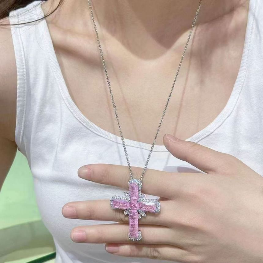 Pendant Rhinestone Necklace Cross