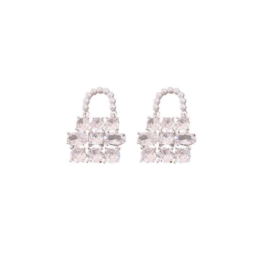 Drop Handbag Pearl Faux Rhinestone Earring