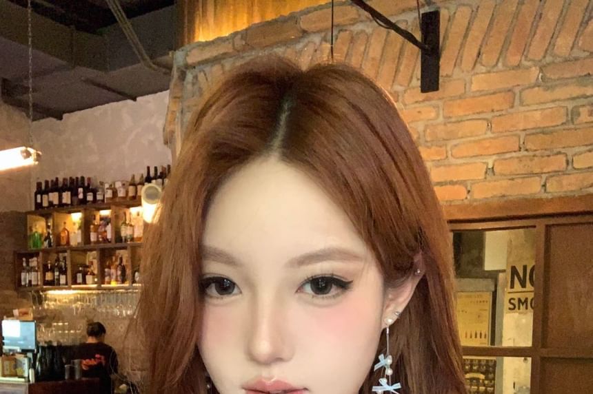 Faux Earring Pearl Bow Fringed Drop