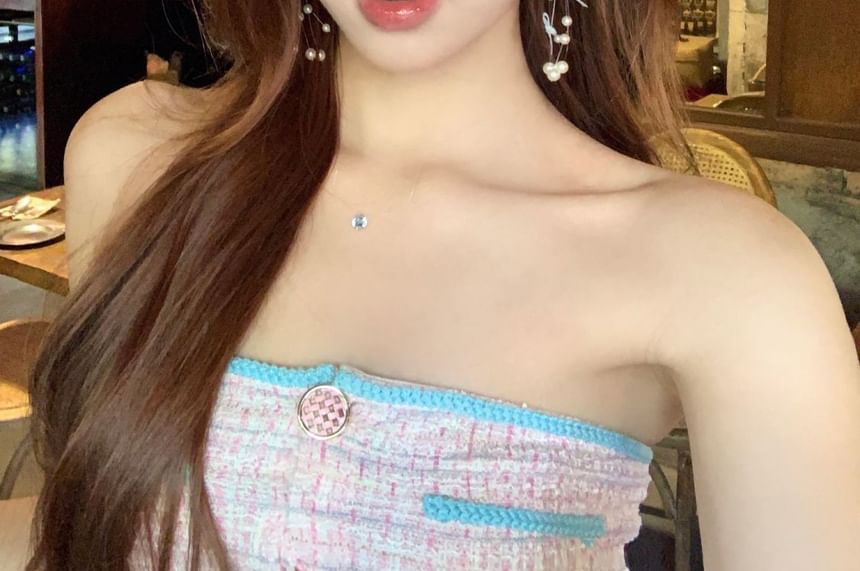 Faux Earring Pearl Bow Fringed Drop