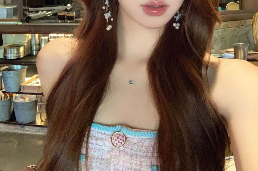 Faux Earring Pearl Bow Fringed Drop