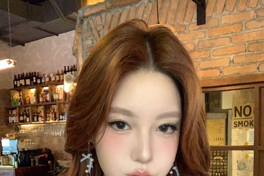 Faux Earring Pearl Bow Fringed Drop