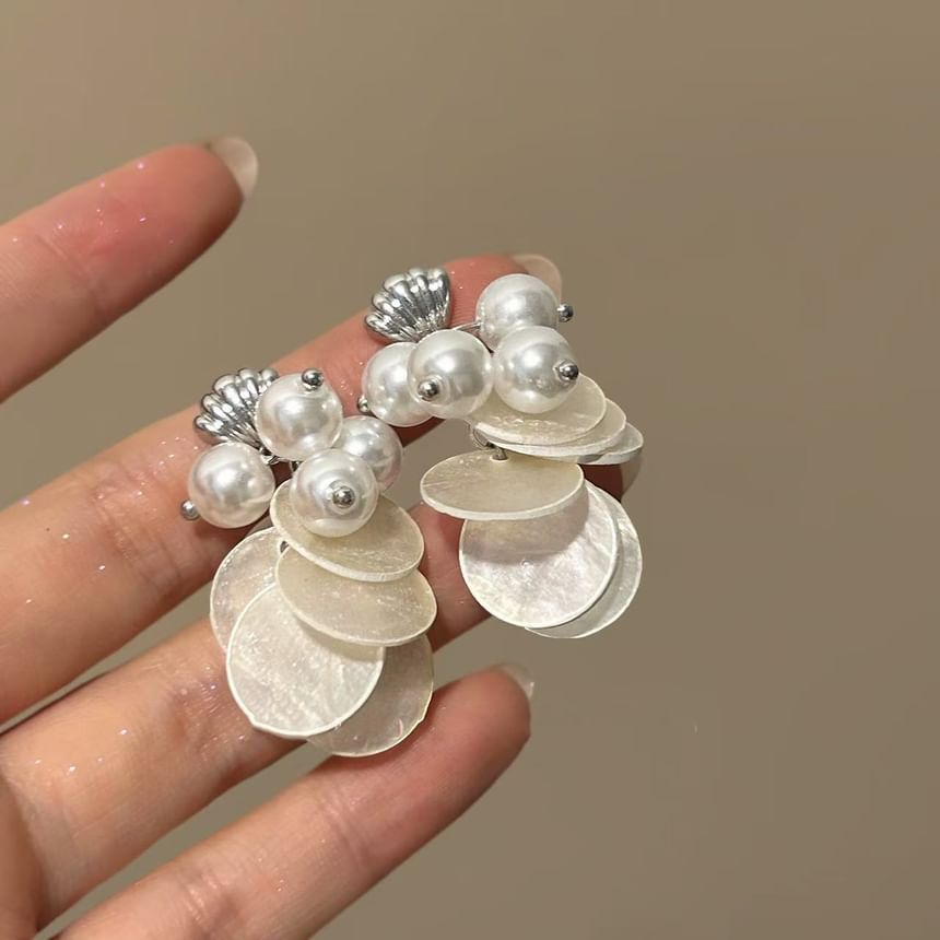 Faux Earring Fringed Pearl Shell Drop