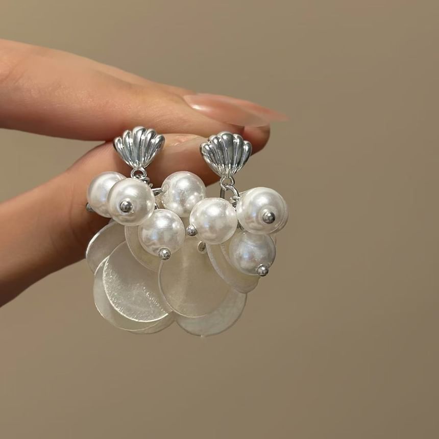 Faux Earring Fringed Pearl Shell Drop