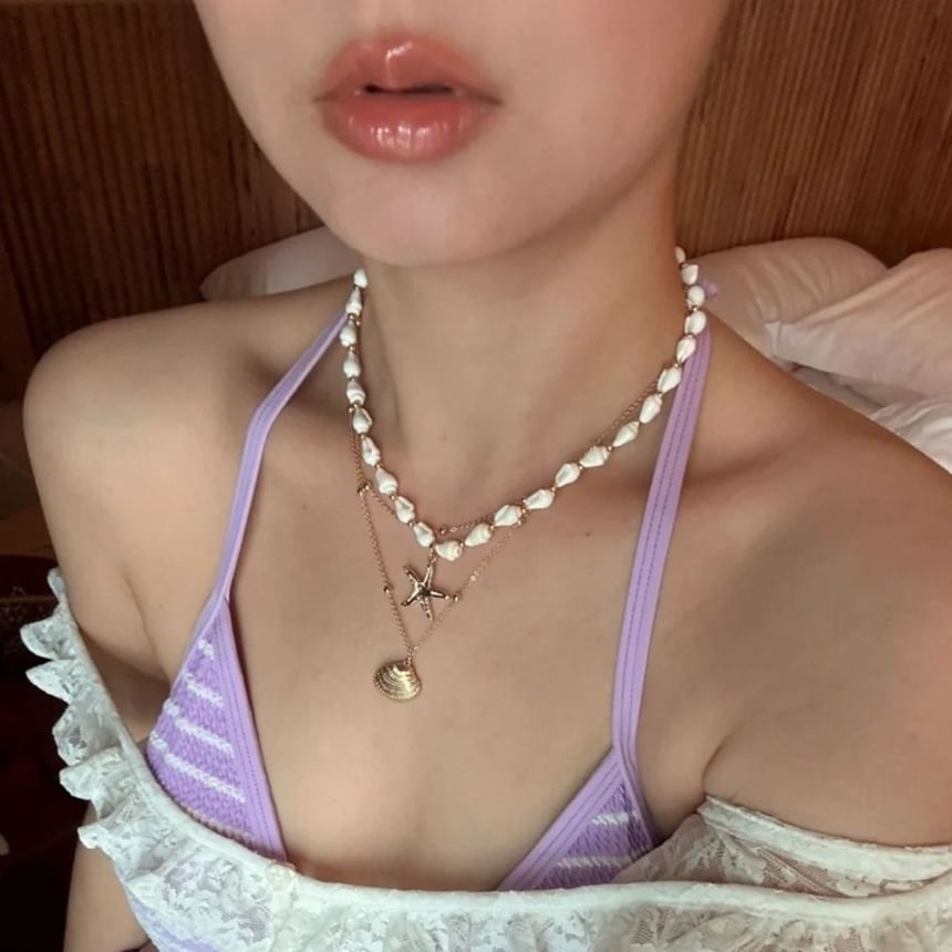 Chain Pendant Station Starfish Set: Necklace Shell +