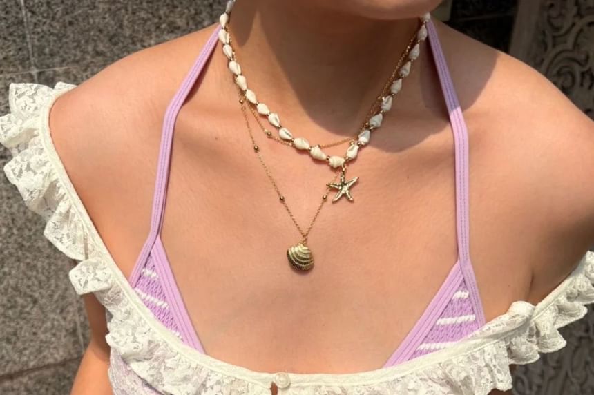 Chain Pendant Station Starfish Set: Necklace Shell +
