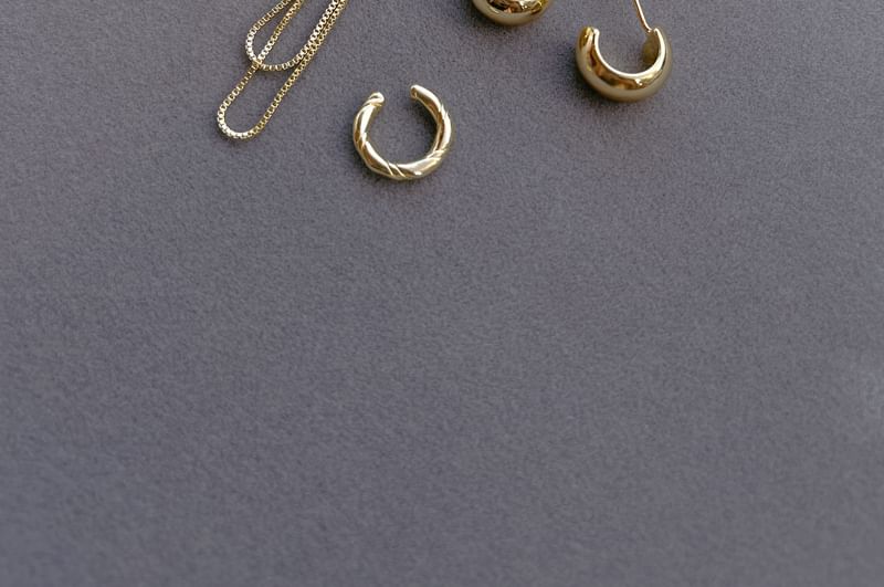 Cuff Ear Hoop Chain Set: Silver + Sterling Plain Earring 925