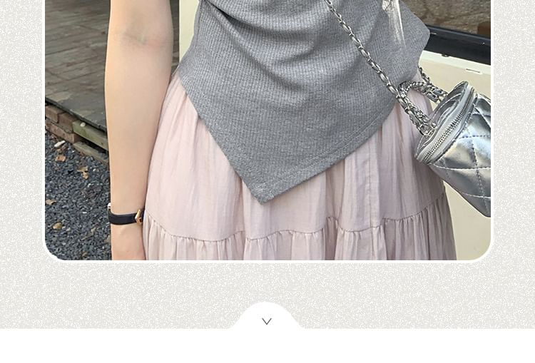 Plain Asymmetrical Top Short-Sleeve