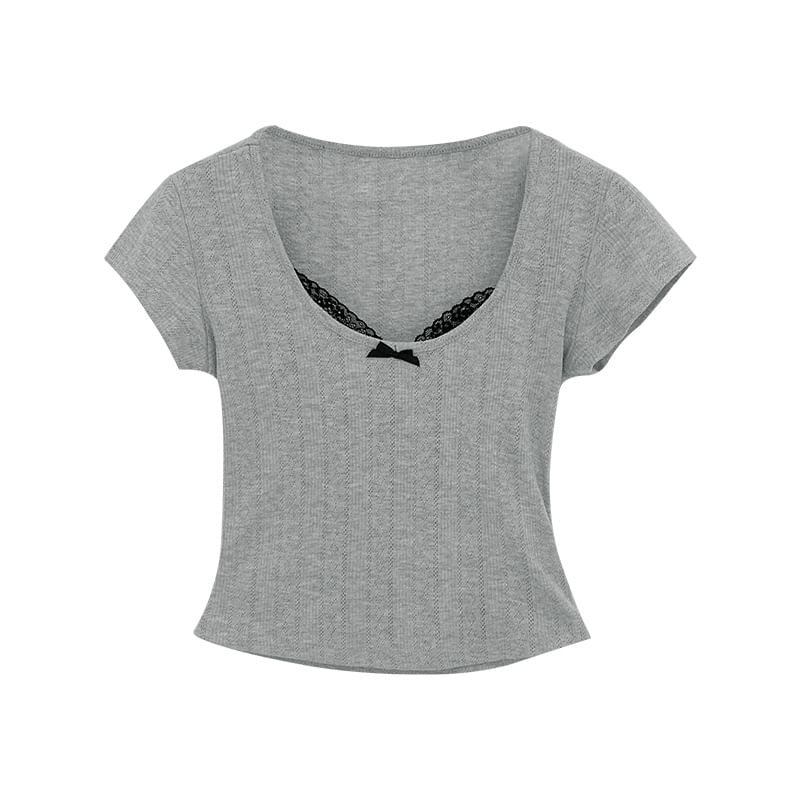 Scoop Top Sleeve Neck Trim Short Crop Lace