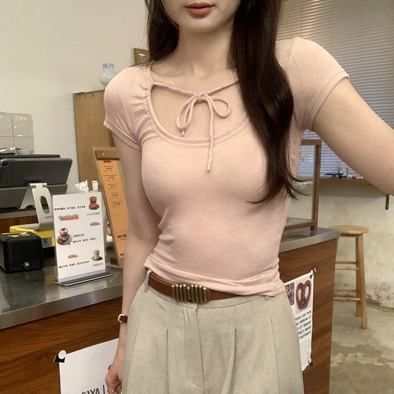 Top Plain U-Neck Short-Sleeve Crop