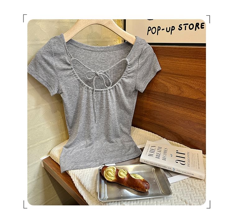 Top Plain U-Neck Short-Sleeve Crop