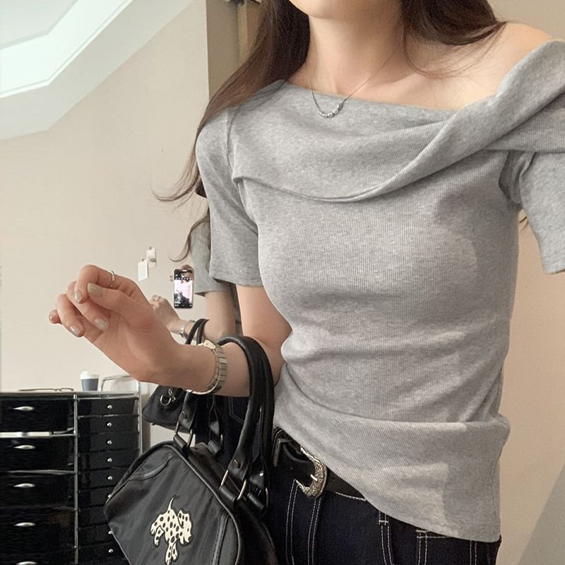 Off Short Shoulder Sleeve Plain Top