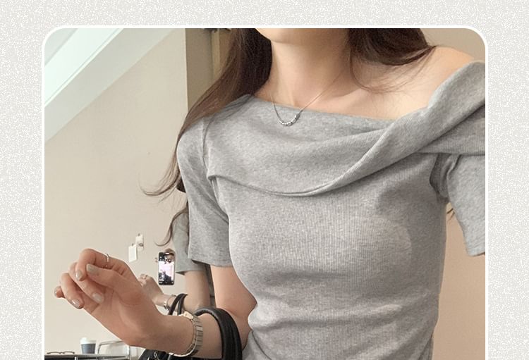 Off Short Shoulder Sleeve Plain Top