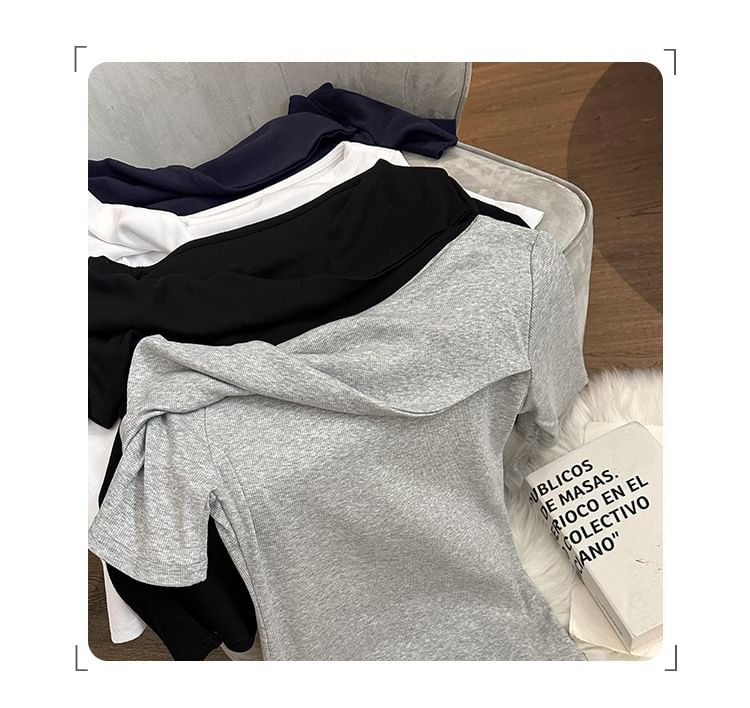 Off Short Shoulder Sleeve Plain Top