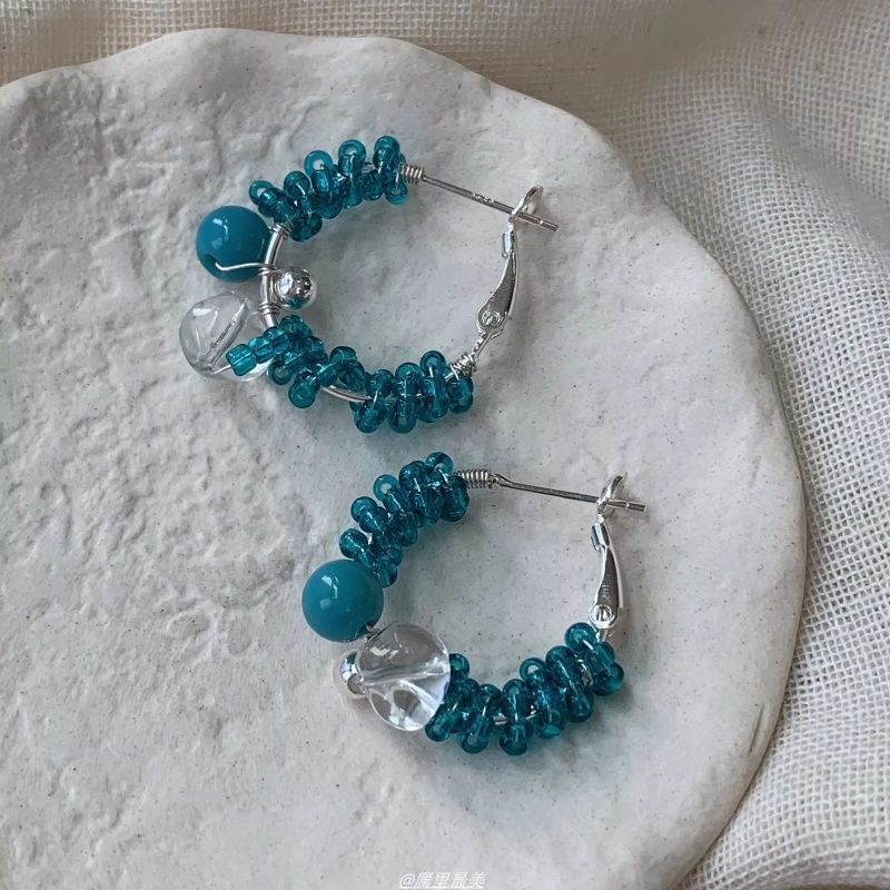 Earring Faux Hoop Alloy Leverback Bead Gemstone