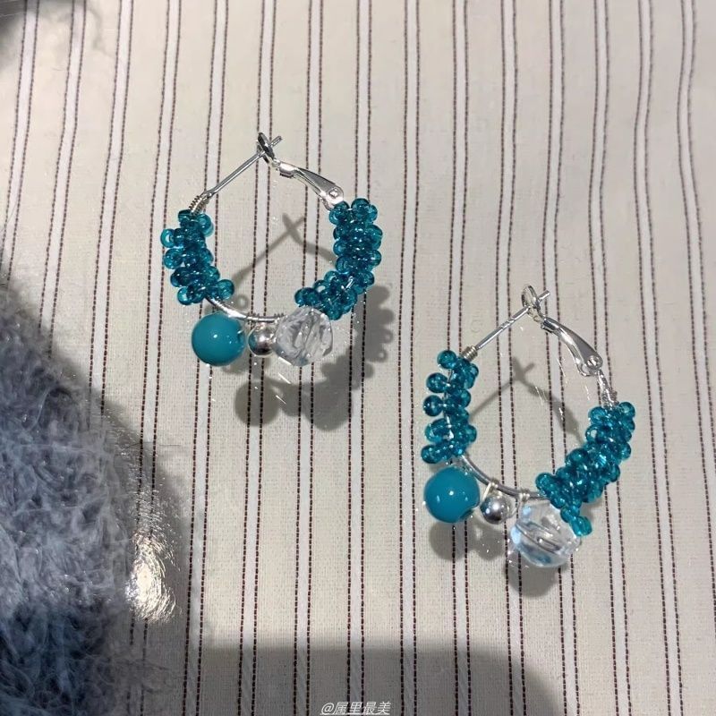 Earring Faux Hoop Alloy Leverback Bead Gemstone