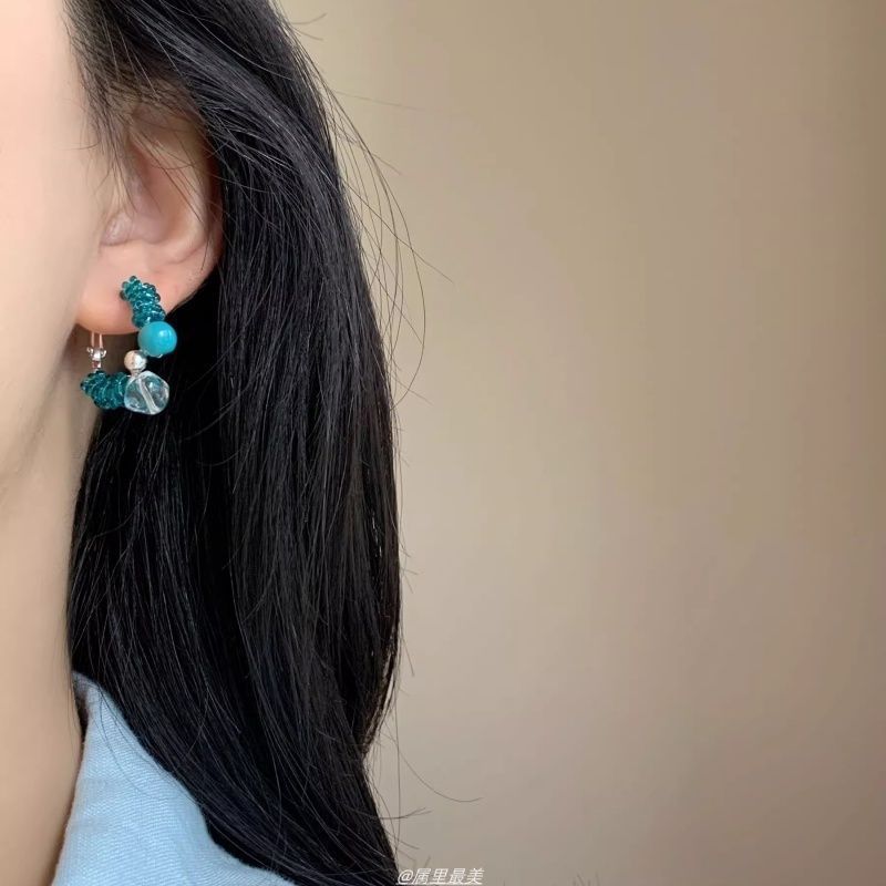 Earring Faux Hoop Alloy Leverback Bead Gemstone