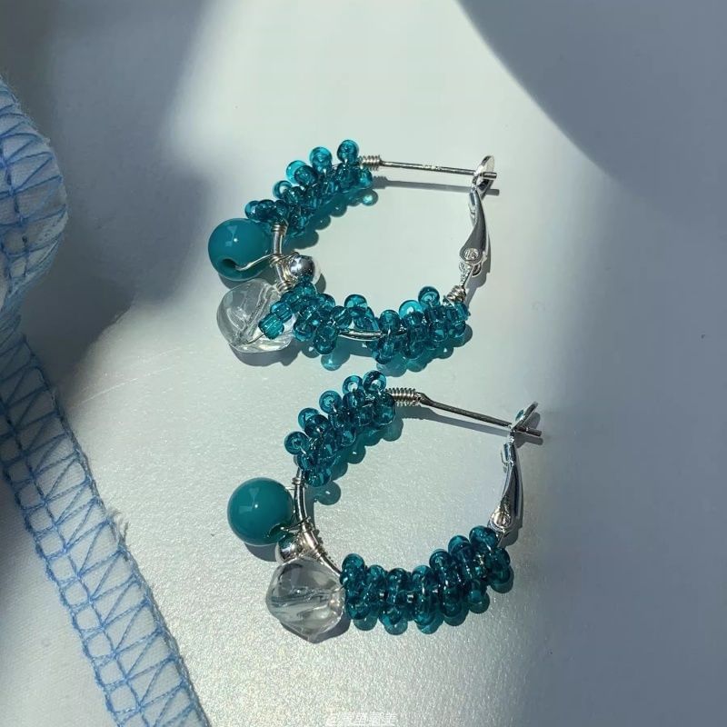 Earring Faux Hoop Alloy Leverback Bead Gemstone