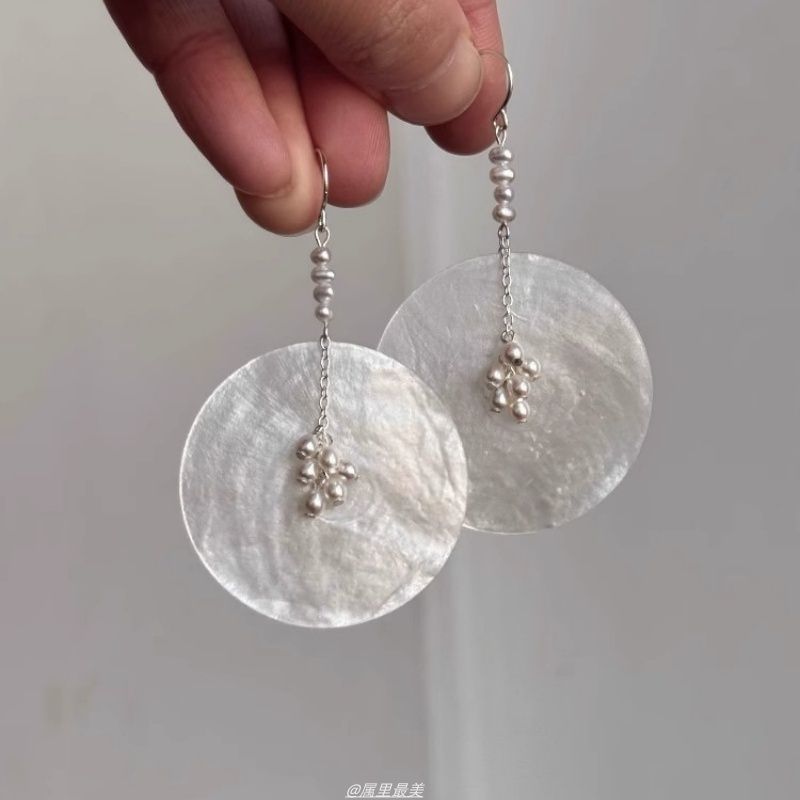 Pearl Faux Earring Dangle Alloy Shell Disc