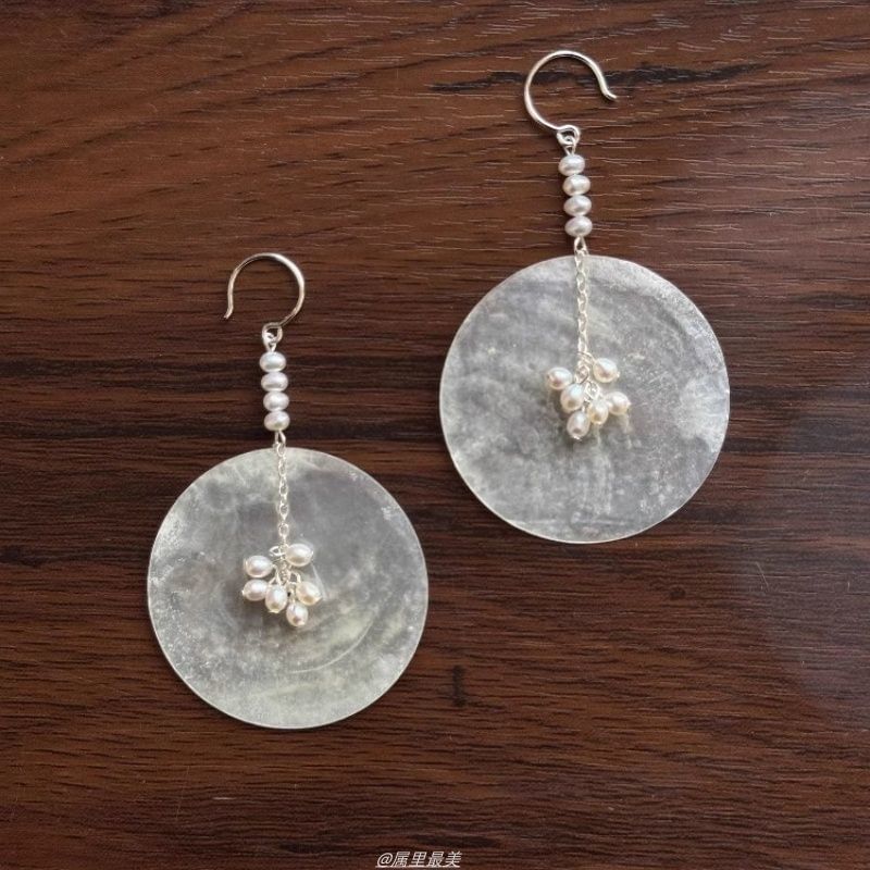 Pearl Faux Earring Dangle Alloy Shell Disc