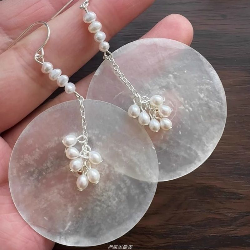 Pearl Faux Earring Dangle Alloy Shell Disc