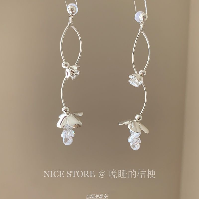 Earring Dangle Floral Alloy Rhinestone