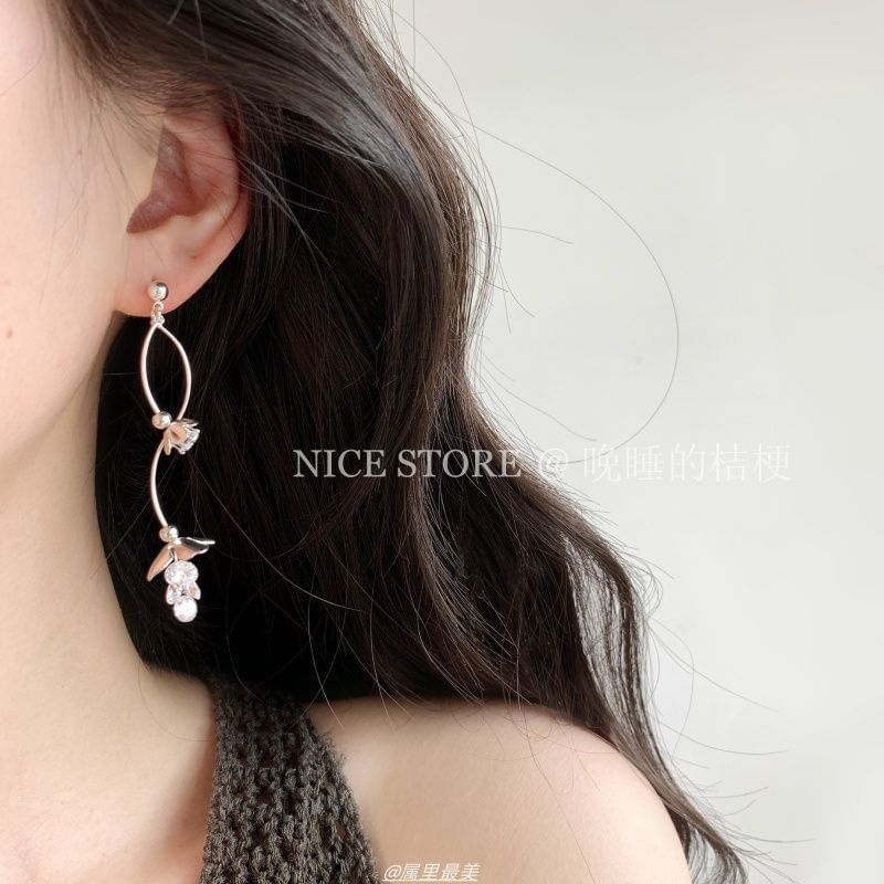 Earring Dangle Floral Alloy Rhinestone