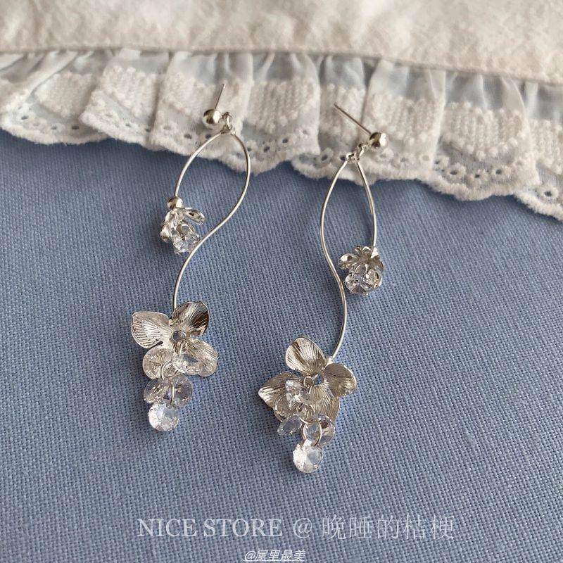 Earring Dangle Floral Alloy Rhinestone