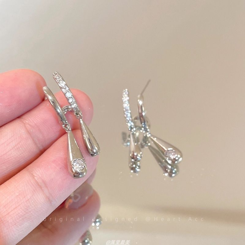 Drop Droplet Rhinestone Alloy Earring