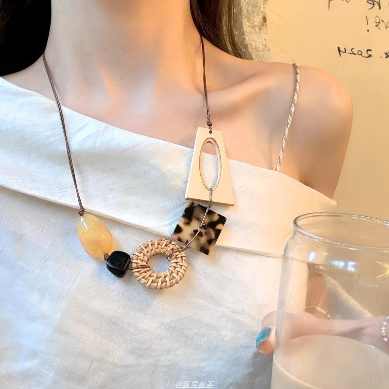 Necklace Geometric Acetate Rattan Cord
