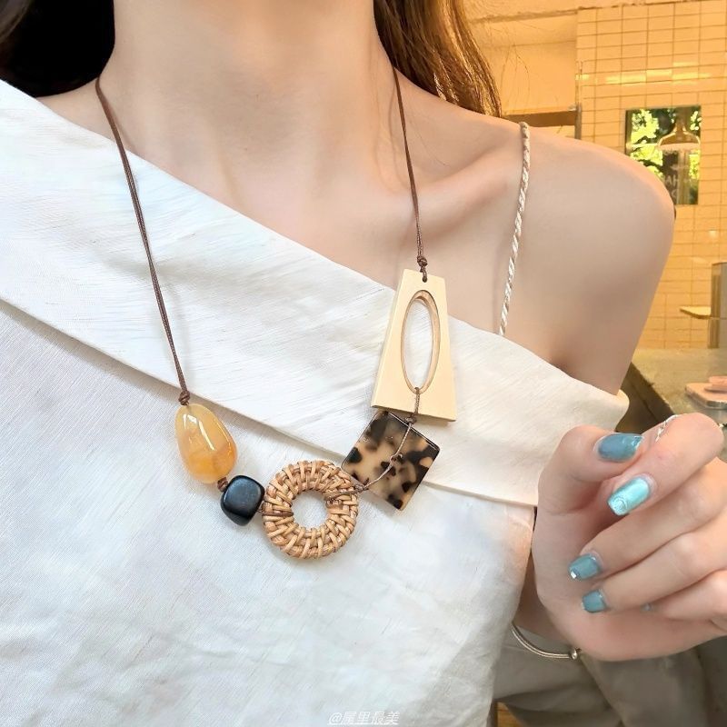 Necklace Geometric Acetate Rattan Cord