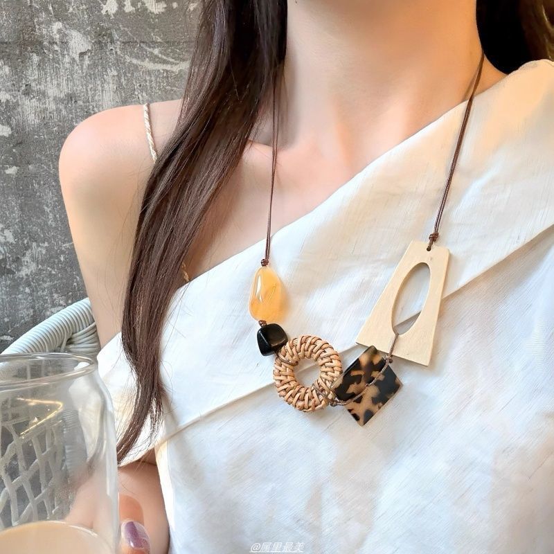 Necklace Geometric Acetate Rattan Cord