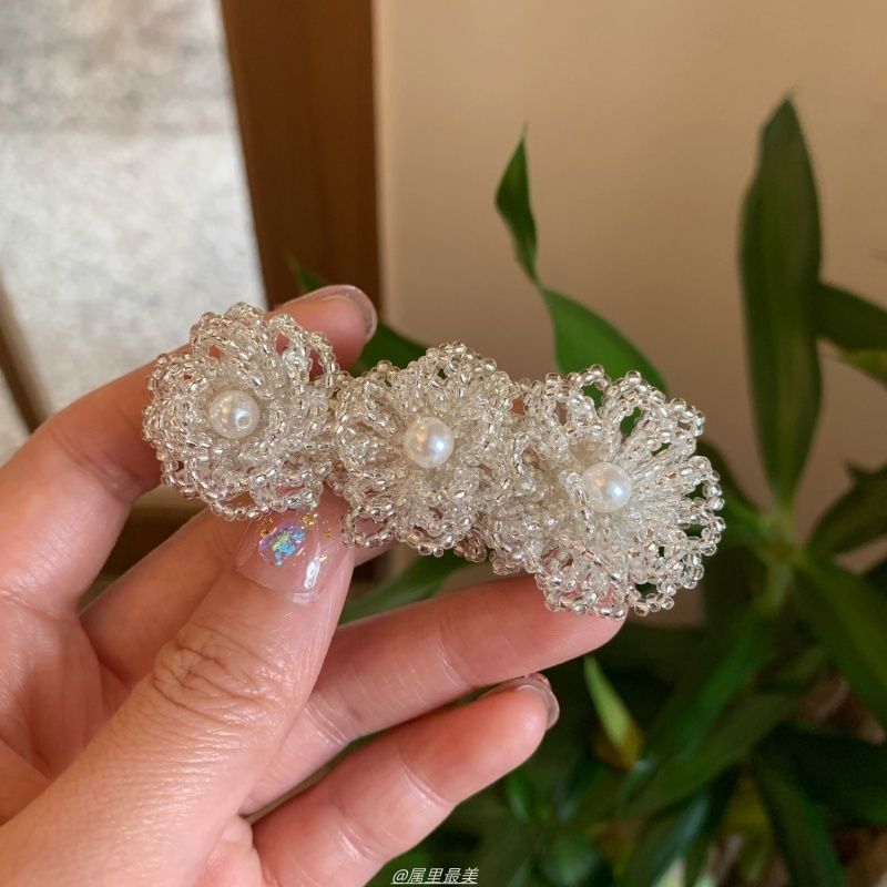 Crystal Faux Clip Hair Alloy Floral Pearl