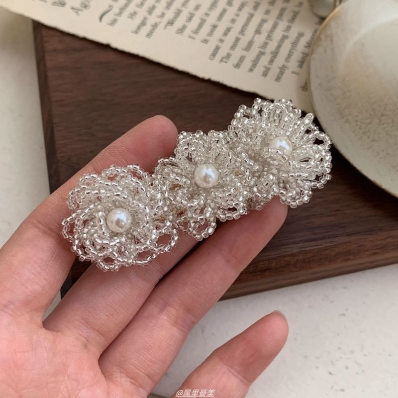 Crystal Faux Clip Hair Alloy Floral Pearl