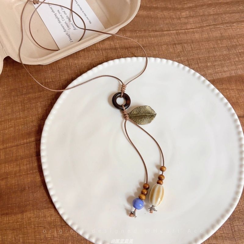 Hoop Cord Necklace Pendant Leaf