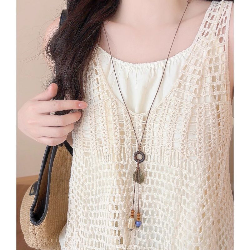 Hoop Cord Necklace Pendant Leaf