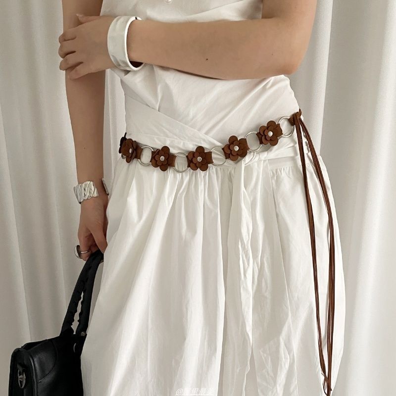 Faux Chain Floral Alloy Leather Waist